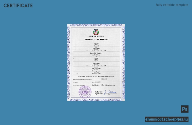 PSD-Beispiel für eine Heiratsurkunde aus der Dominikanischen Republik (Vorschau)